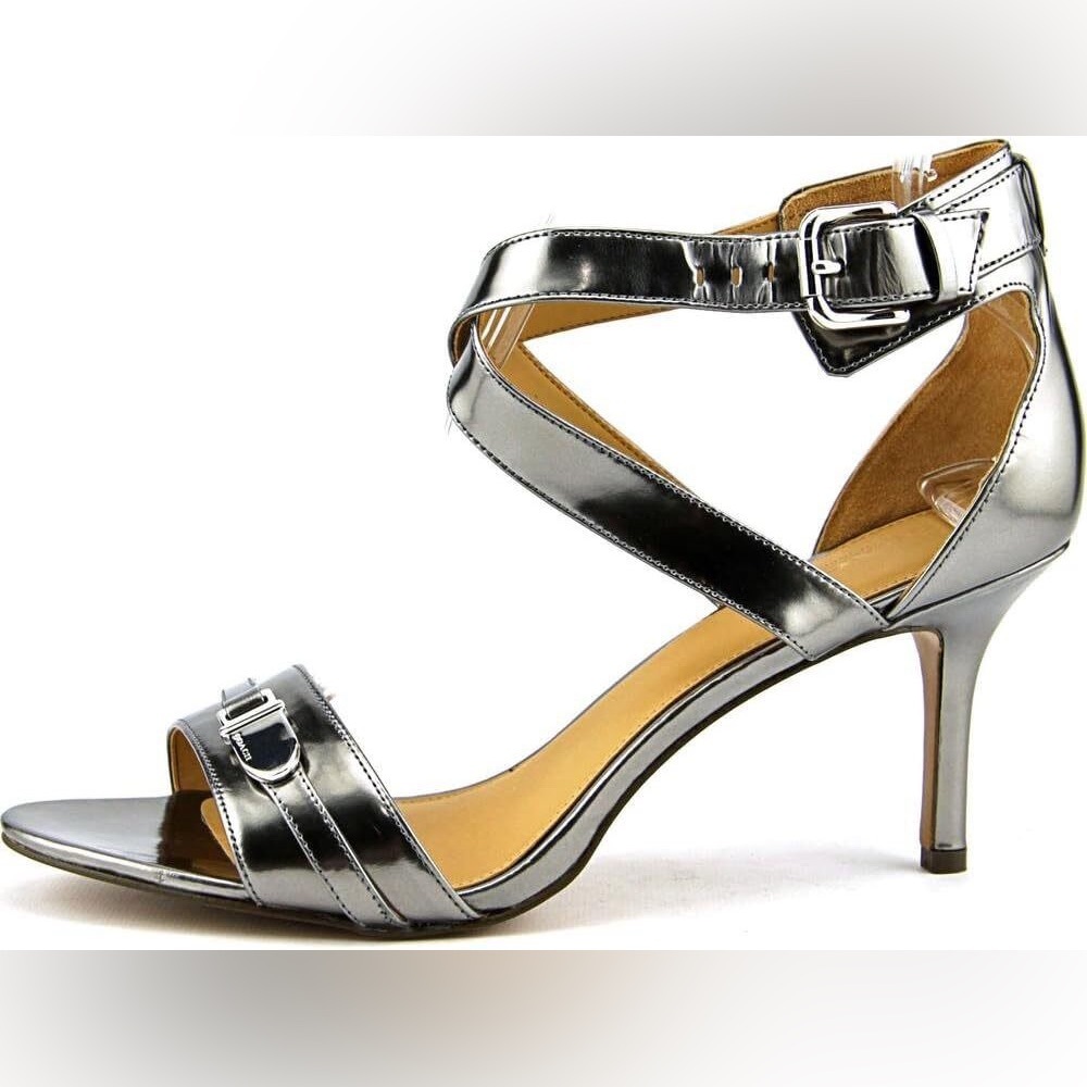 Coach Women’s Metallic Emilia Silver Strappy Buckle Open Toe Heels Size 11